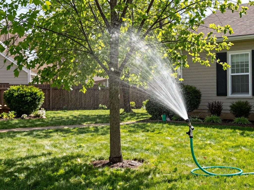 Tree watering practices in Plymouth MI during spring.