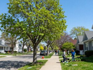 Plymouth MI neighborhood with healthy trees in spring