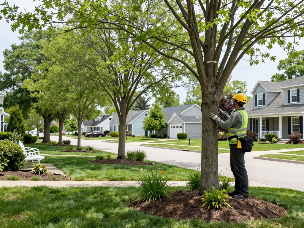 An arborist inspecting trees for diseases in Plymouth MI