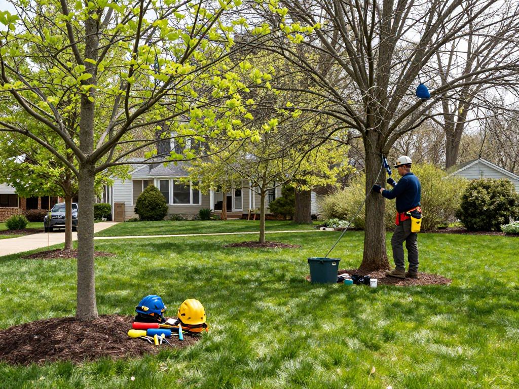 Certified arborist performing tree maintenance in Plymouth MI during spring