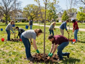 Residents of Plymouth MI planting new trees in spring for optimal growth.