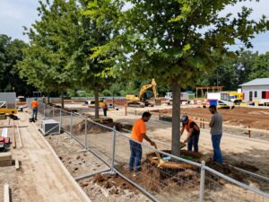 Construction site in Plymouth MI with trees protected by fencing