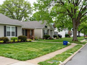 Well-maintained yards in Plymouth MI prepared for storm season with secured items.