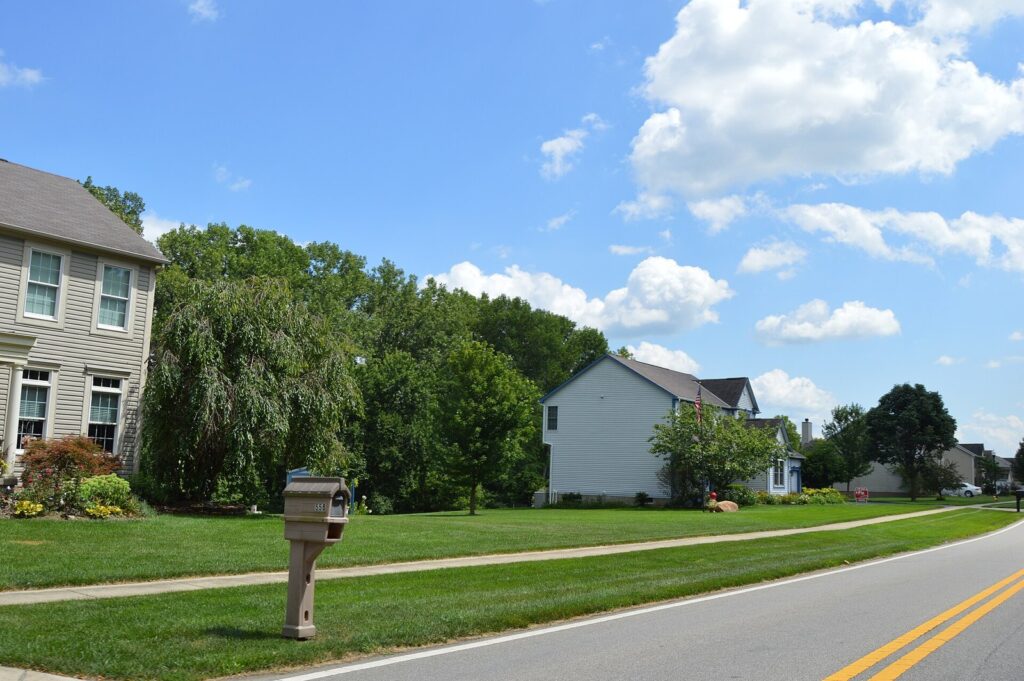 A residential street in fall
